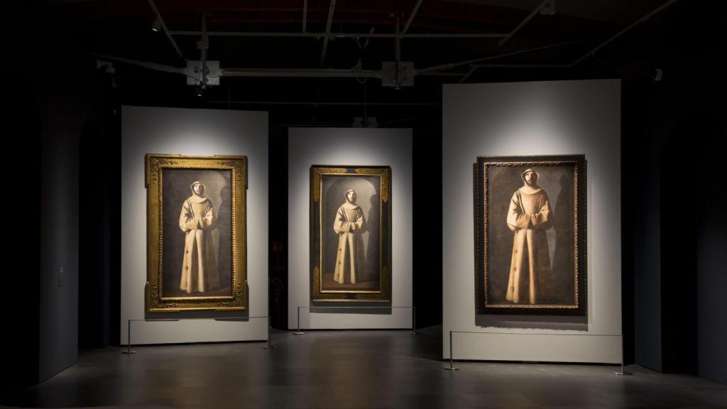 Las tres versiones de San Francisco de Asís según la visión del Papa Nicolás V, de Zurbarán, en el exposición del MNAC