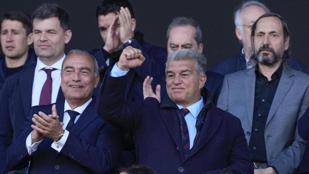 Laporta celebra la victoria del Barça contra el Girona