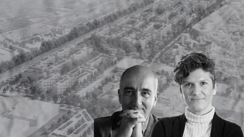 El arquitecto Miquel Roa, la alcaldesa de El Prat, Alba Bou, y un 'render' de La Seda