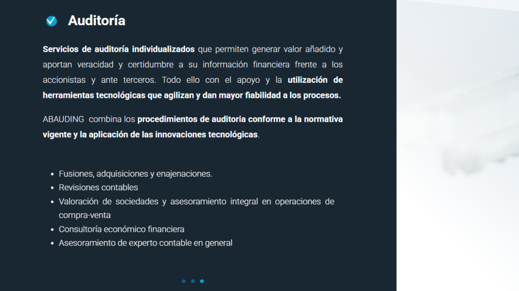 Los servicios de auditoría ofrecidos por Abauding en su página web