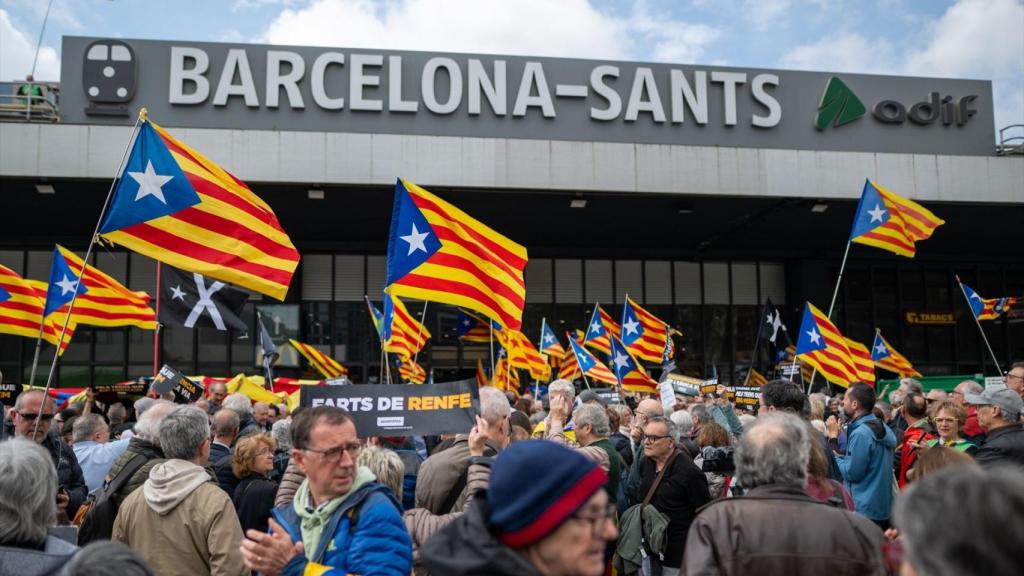 Protesta de la ANC en la estación de Sants