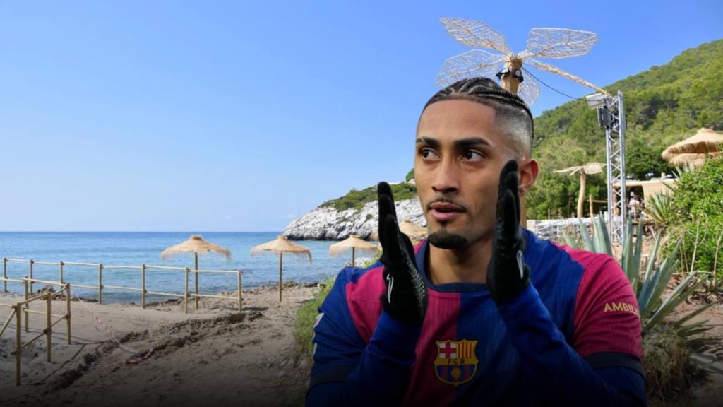 Raphinha con una playa de fondo en un fotomontaje