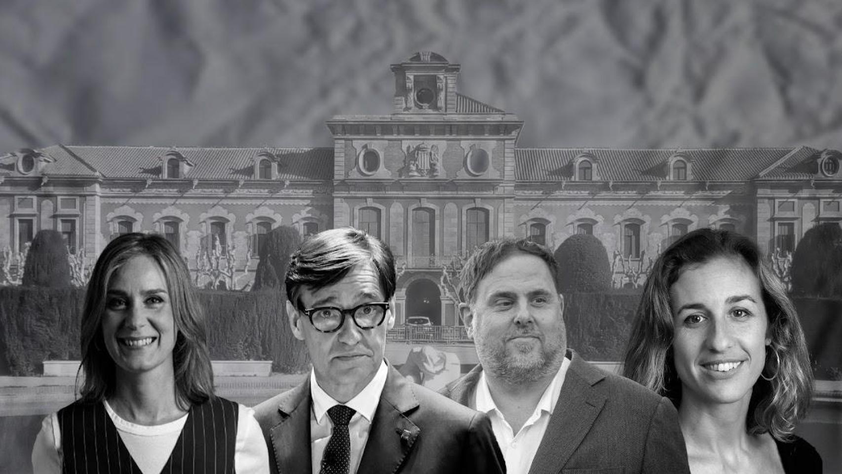 Jéssica Albiach (Comuns), Salvador Illa (PSC), Oriol Junqueras (ERC), Laia Estrada (CUP)