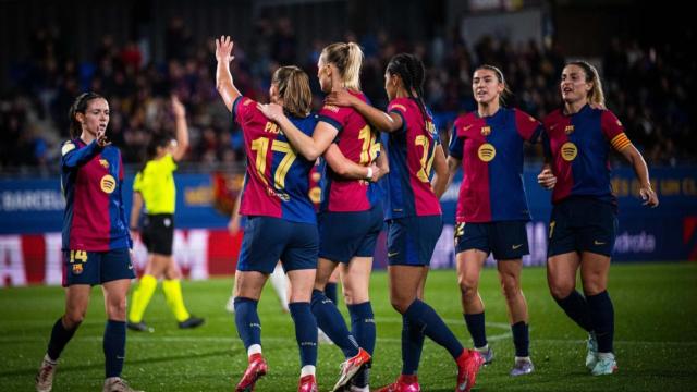 Las jugadoras del Barça Femenino celebran un gol en el clásico contra el Real Madrid