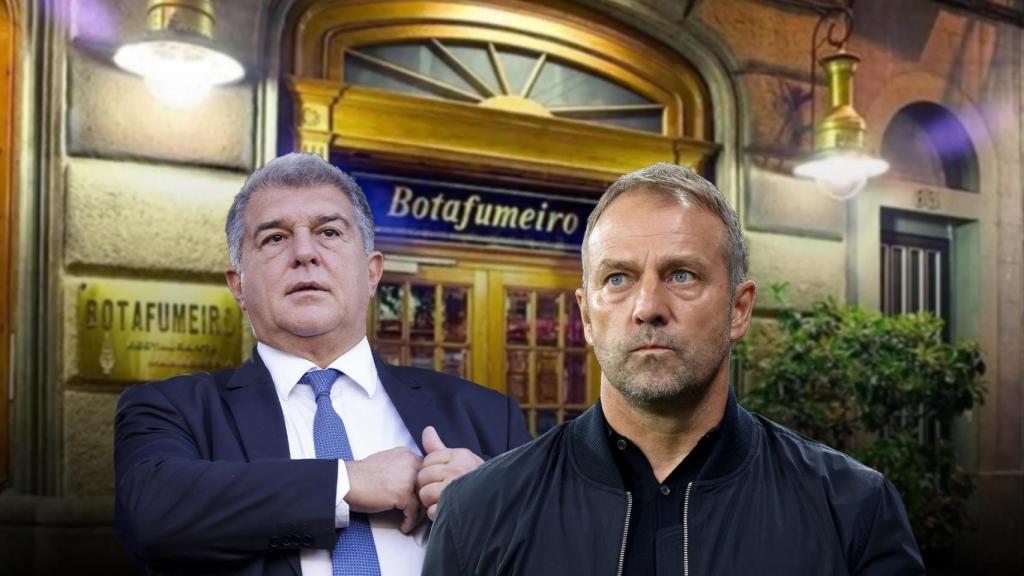 Joan Laporta y Hansi Flick, en un montaje con el restaurante Botafumeiro