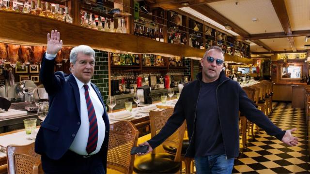 Joan Laporta y Hansi Flick, en un montaje con el restaurante Botafumeiro