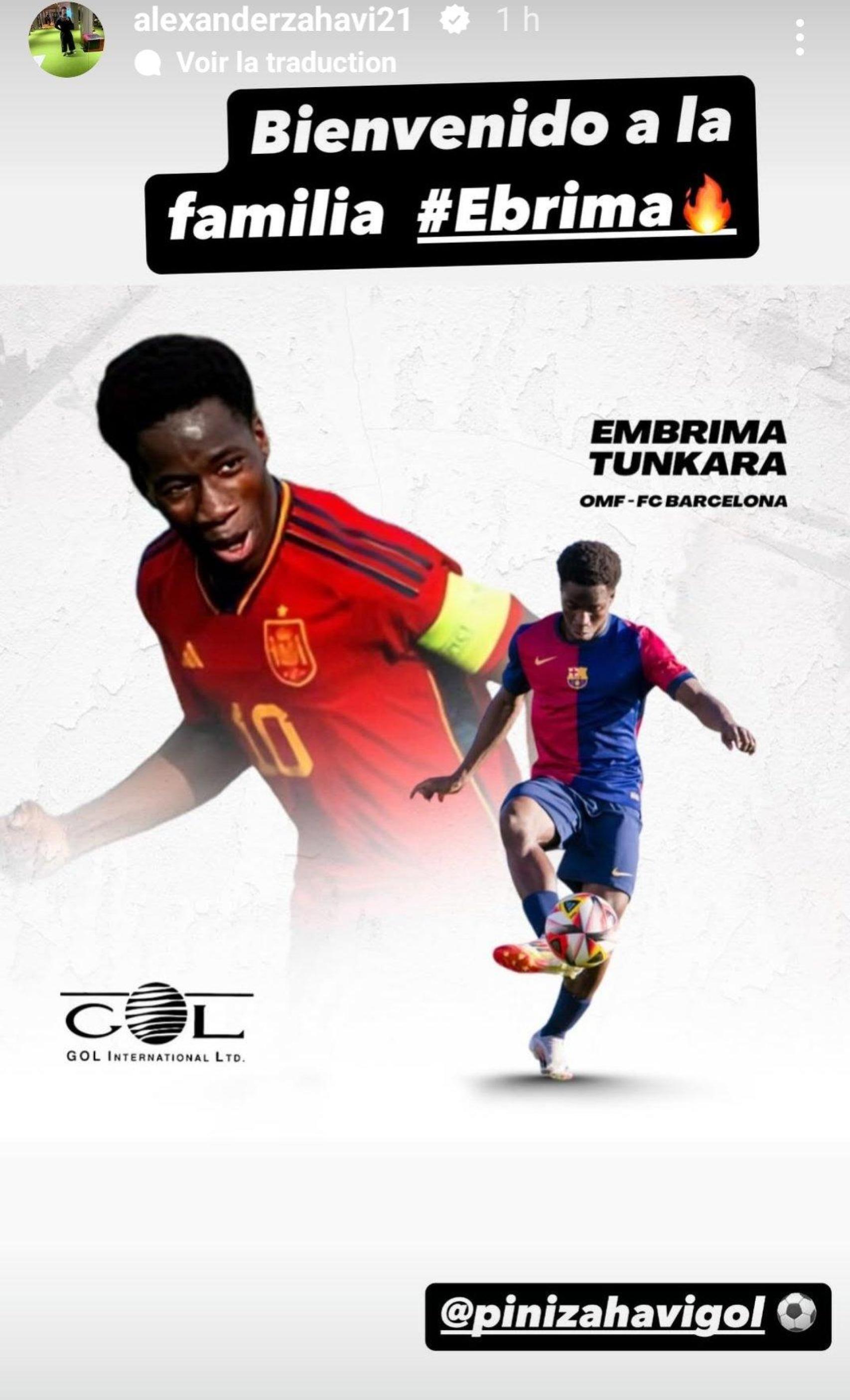 Alexander Zahavi, hijo de Pini Zahavi, anuncia el fichaje de Ebrima Tunkara por la agencia Gol International