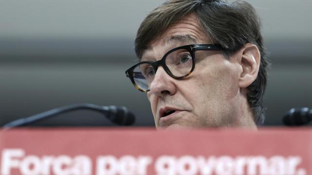 El primer secretario del PSC y presidente de la Generalitat, Salvador Illa, durante su intervención en el Consell Nacional de los socialistas catalanes del 12 de abril de 2025