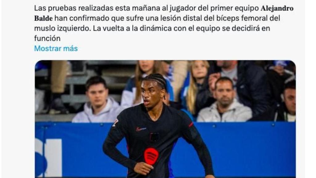 Comunicado del Barça sobre la lesión de Balde
