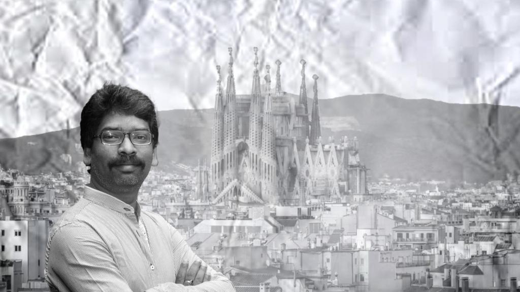 Fotomontaje con el rostro de Hemant Soren, primer ministro de la región india de Jharkhand