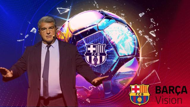 El presidente del Barça, Joan Laporta, y la sociedad Barça Vision, en un montaje