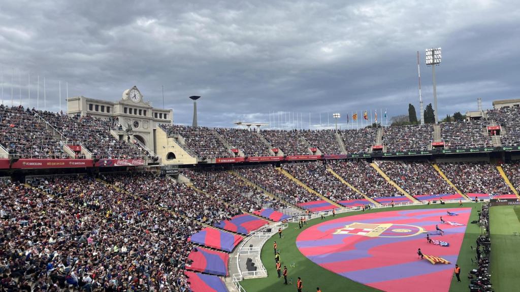 El gol norte de Montjuïc durante el Barça-Celta