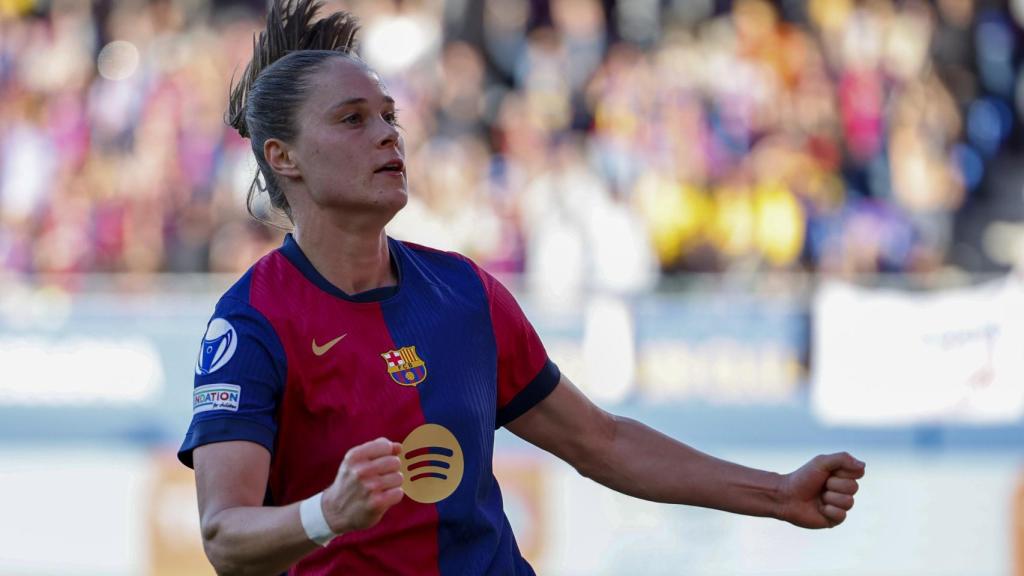 Ewa Pajor celebra su gol en el Barça Femenino-Chelsea de la Champions League