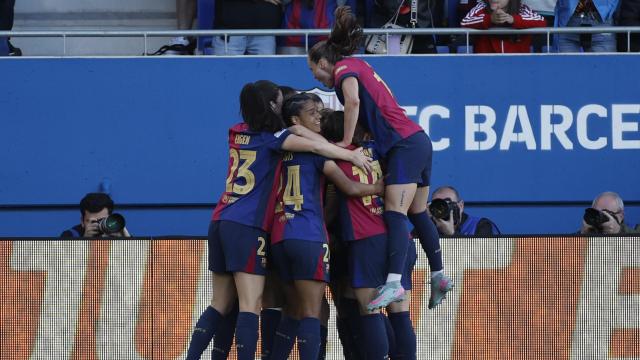 Las jugadoras del Barça Femenino celebran un gol en las semifinales de la Champions League contra el Chelsea
