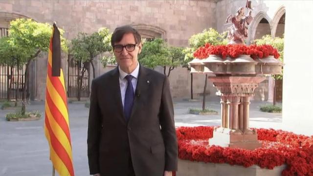 El presidente de la Generalitat, Salvador Illa, durante su discurso institucional de Sant Jordi este miércoles en el Palau de la Generalitat