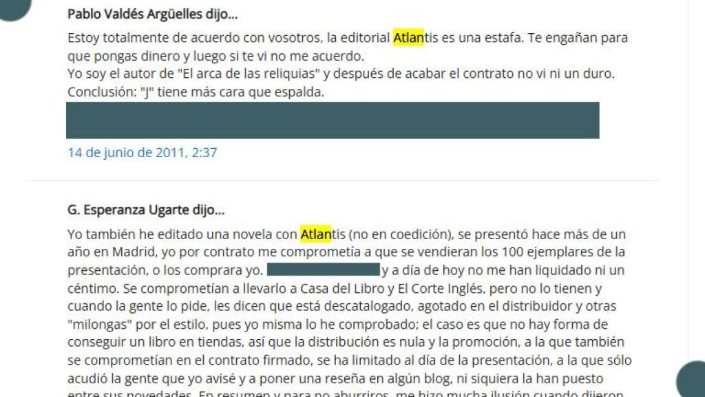 Opiniones sobre Ediciones Atlantis en un foro de internet