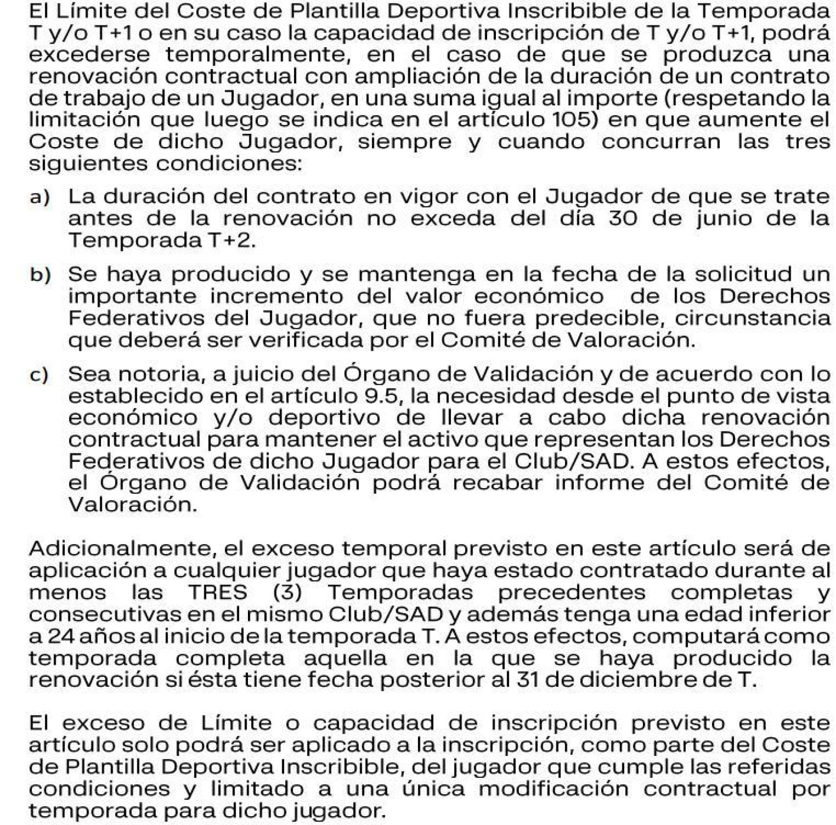 El artículo 103 de la Normativa de Elaboración de Presupuestos de la Liga permite excederse para renovar a canteranos como Lamine Yamal