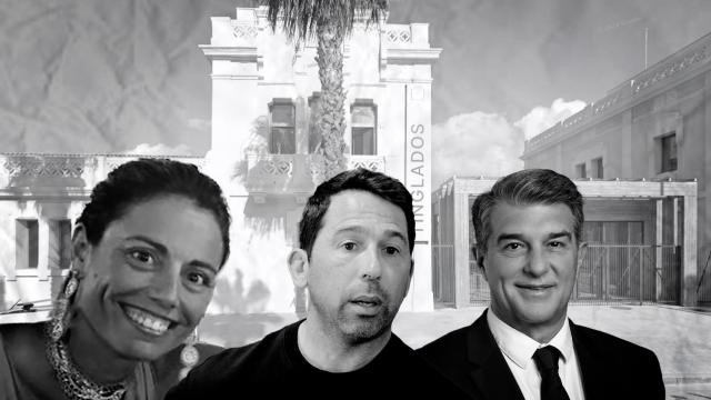 Imagen conjunta de Sandra Solé, Raúl Tamudo y Joan Laporta
