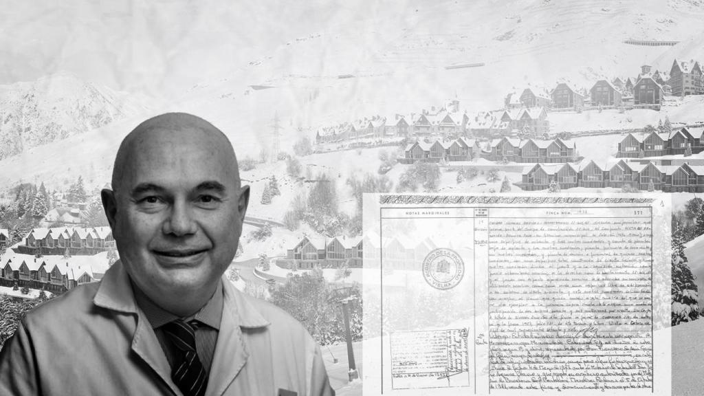 El doctor Josep Tabernero con la urbanización la Pleta de Baqueira de fondo y uno de los documentos a los que ha tenido acceso Crónica Global
