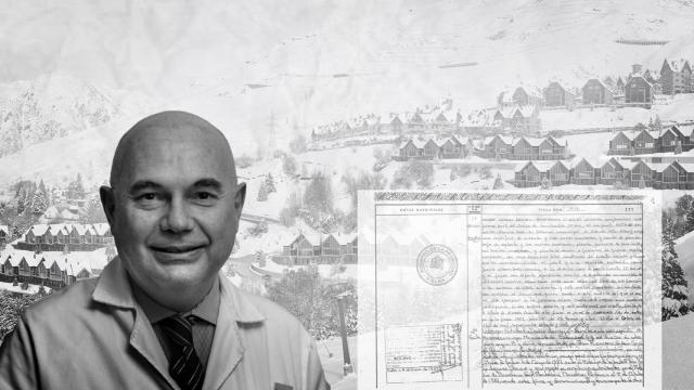 El doctor Josep Tabernero con la urbanización la Pleta de Baqueira de fondo y uno de los documentos a los que ha tenido acceso Crónica Global