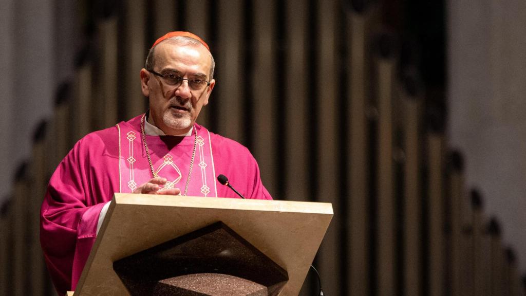 El patriarca latino de Jerusalén y cardenal, Pierbattista Pizzaballa, en la misa por la paz de la Sagrada Familia de febrero de 2024