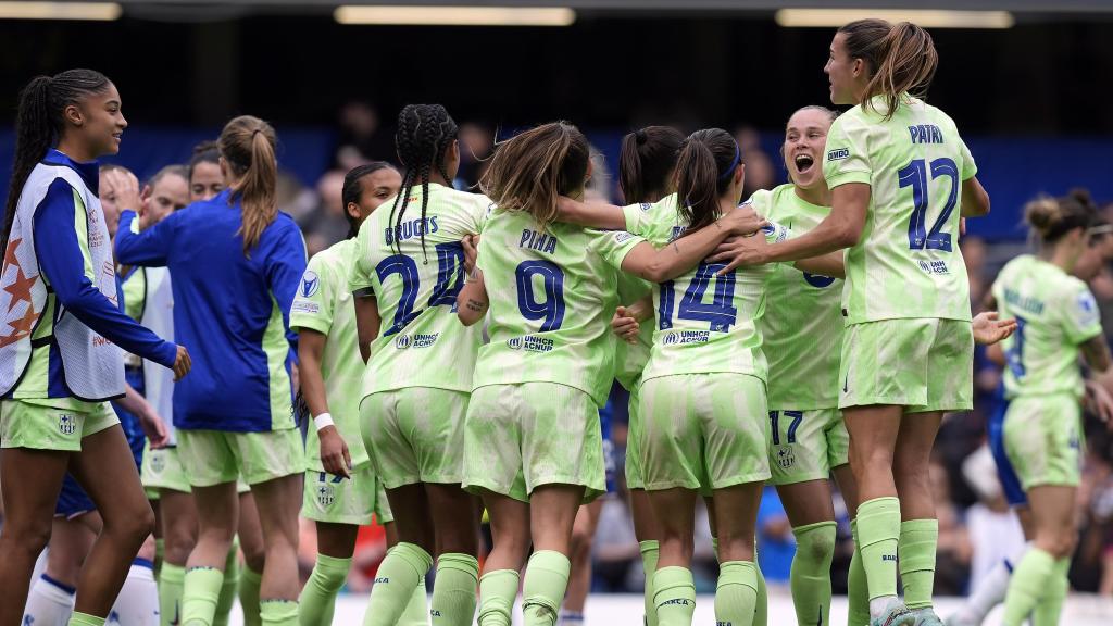 Las jugadoras del Barça Femenino celebran el pase a la final de la Champions League
