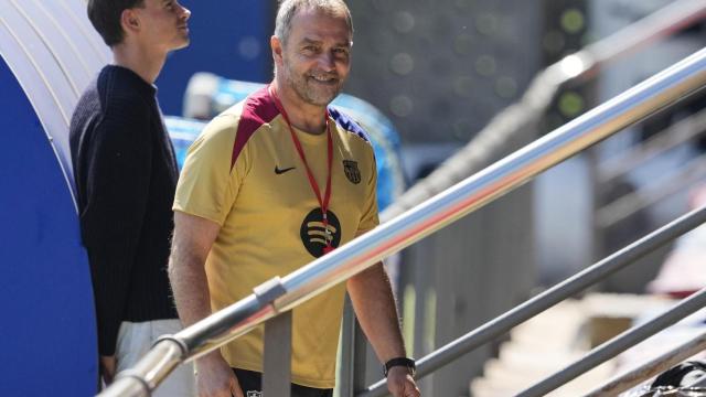 Hansi Flick, en el entrenamiento del Barça antes de recibir al Inter