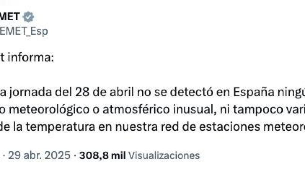 Captura de pantalla del tweet de Aemet
