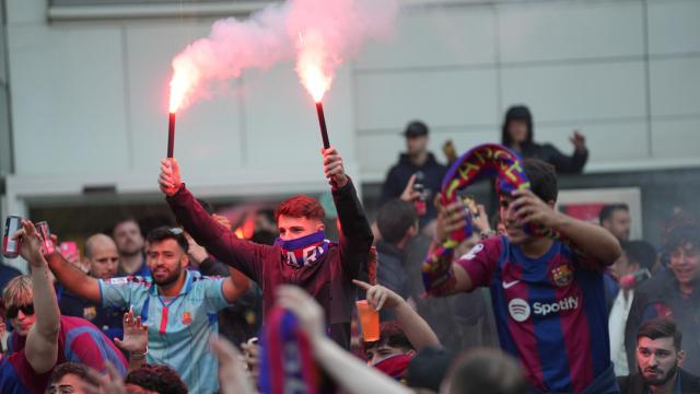 Los aficionados culés antes del Barça-Inter en los jardines de Montjuïc