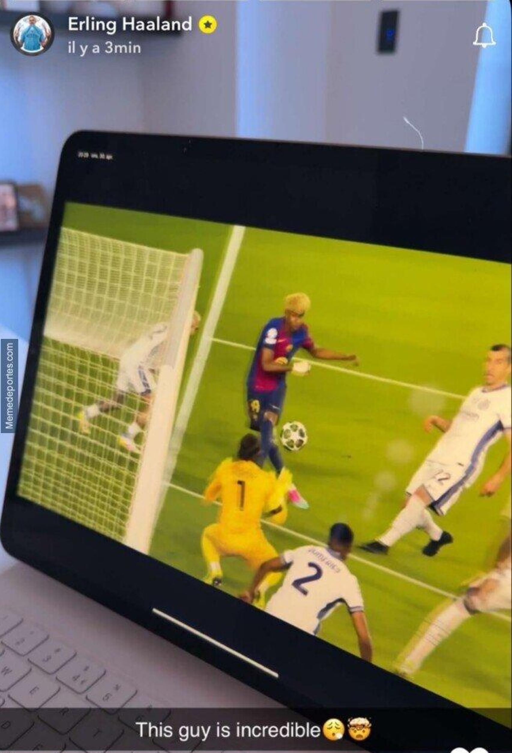 Fotografía de Erling Haaland en Snapchat, con guiño a Lamine Yamal