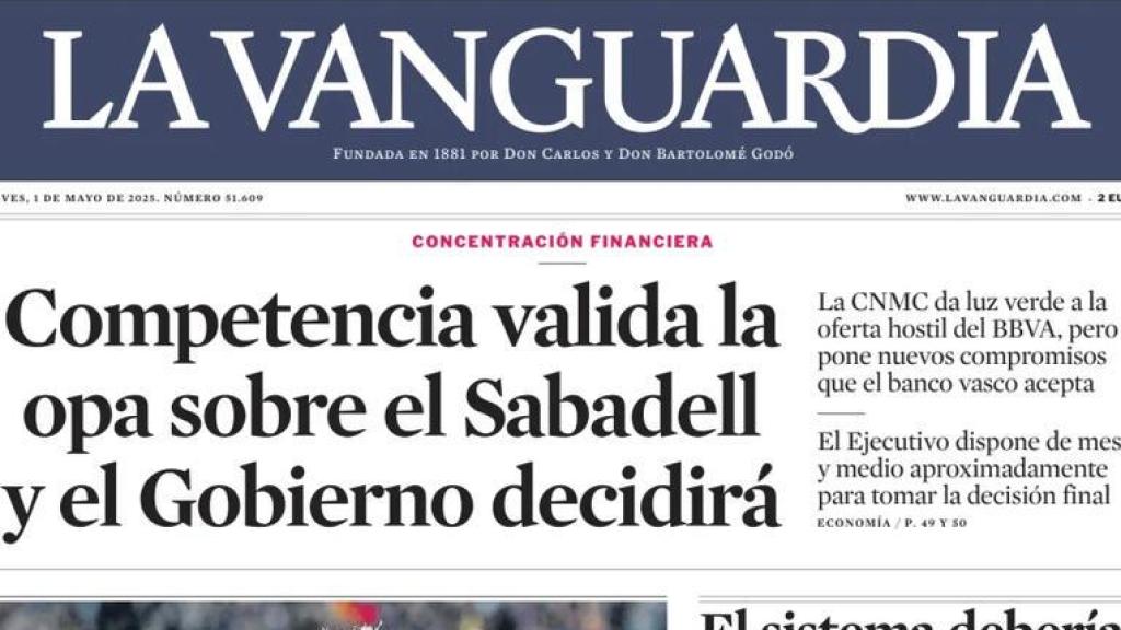 Portada de La Vanguardia, 1 de mayo de 2025