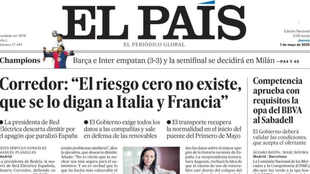 Detalle de la portada de El País, 1 de mayo de 2025