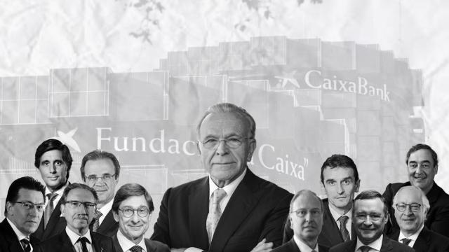 El presidente de la Fundación Bancaria La Caixa, Isidro Fainé, junto a exdirectivos del grupo o de sus participadas / FOTOMONTAJE CG