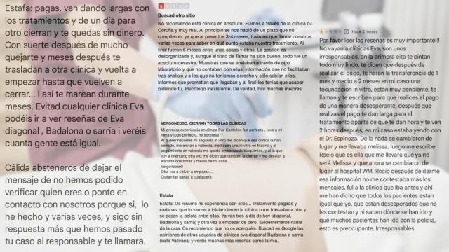Algunas de las reseñas sobre Clínicas Eva