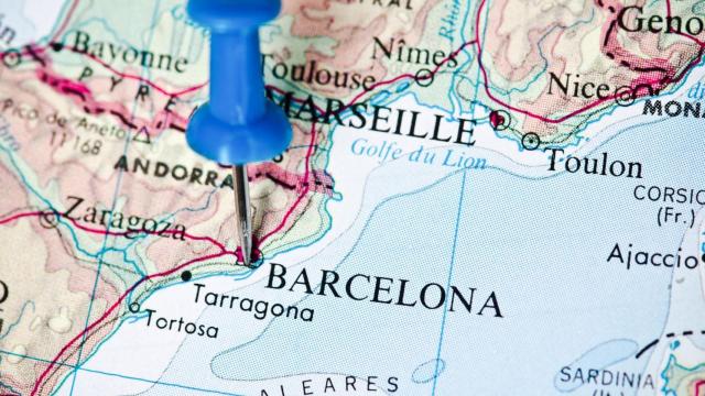 Mapa de Cataluña señalando Barcelona
