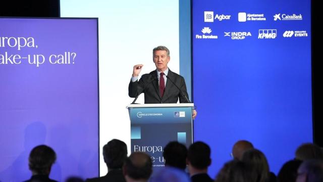 El presidente del PP nacional, Alberto Núñez Feijóo, durante su intervención en el Cercle