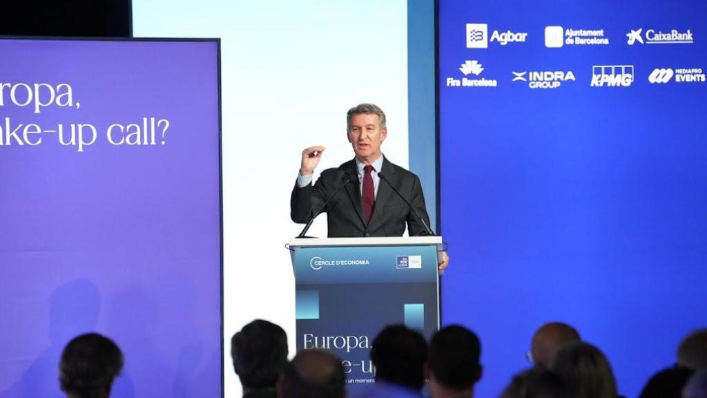 El presidente del PP nacional, Alberto Núñez Feijóo, durante su intervención en el Cercle