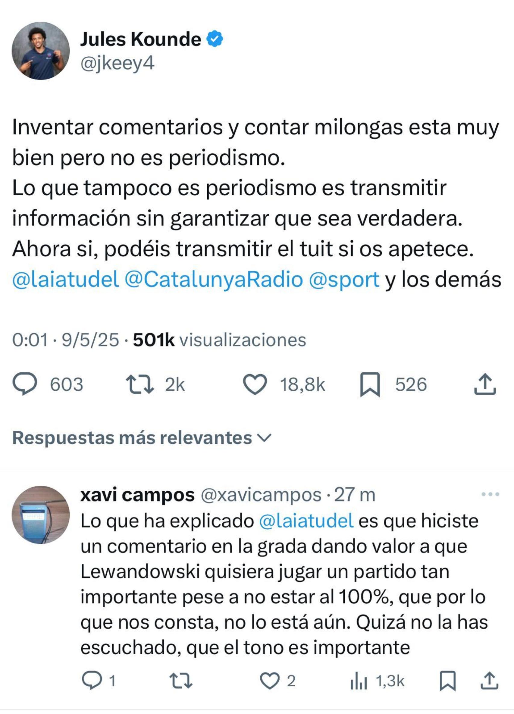 Koundé estalla en redes contra Catalunya Ràdio por unas supuestas declaraciones contra Lewandowski