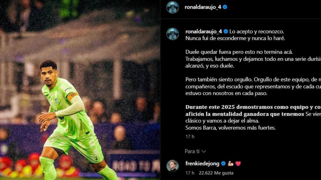 El mensaje de Ronald Araujo tras la eliminación del Barça en la Champions