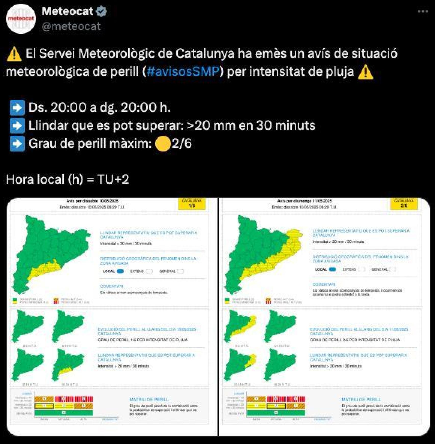 Alerta por peligro de lluvias intensas en Cataluña
