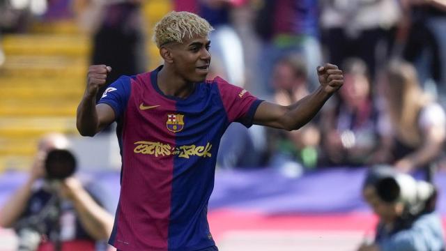 Lamine Yamal celebra su gol ante el Real Madrid en Montjuïc