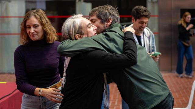 Ada Colau, Jèsssica Albiach y el ministro Ernest Urtasun, en la Asamblea Nacional de comuns en 2024