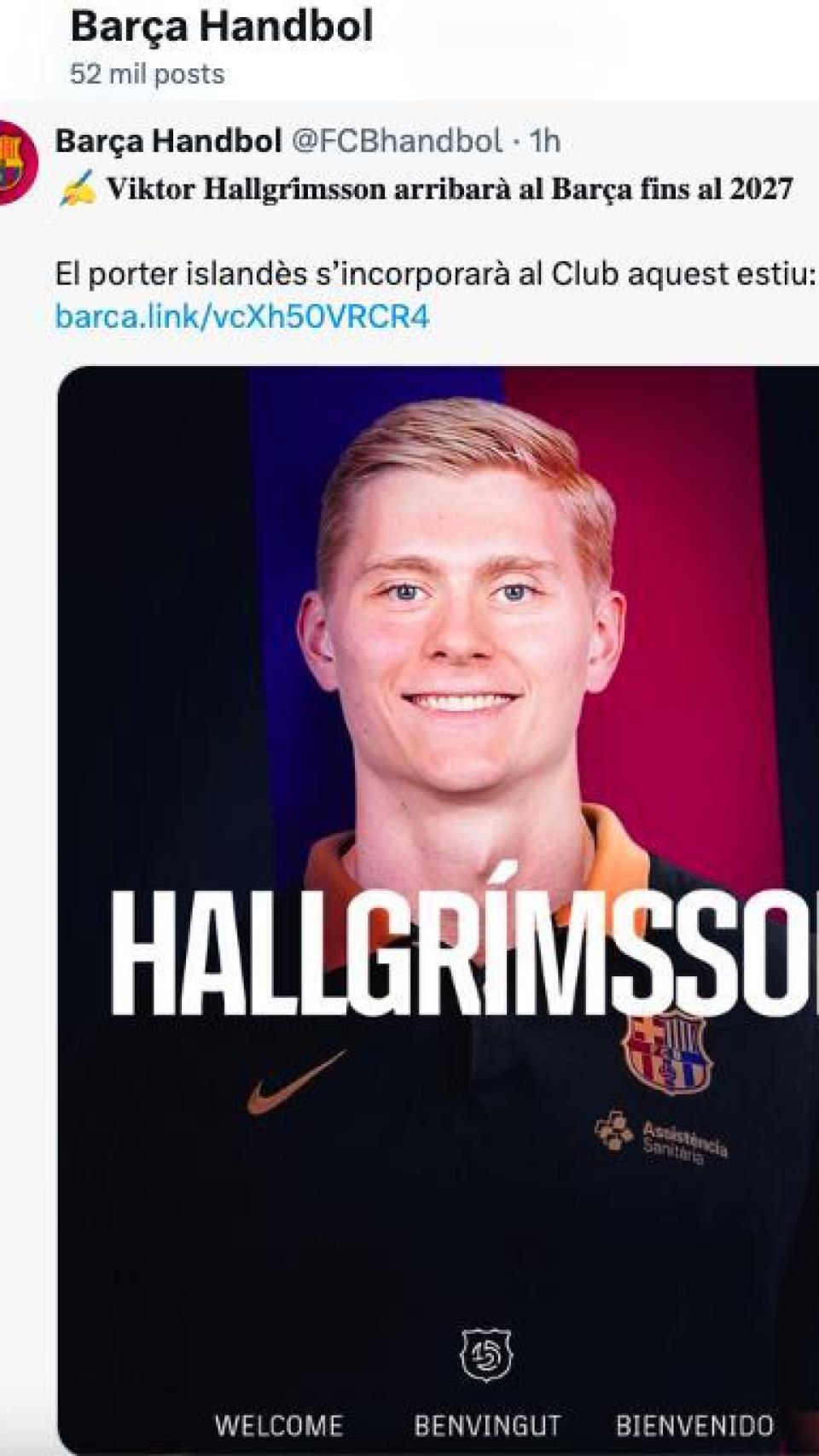 El Barça anuncia el fichaje de Viktor Hallgrimsson