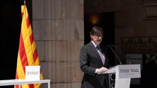 El presidente de la Generalitat, Salvador Illa, en el acto por la firma del Pacte Nacional per la Llengua