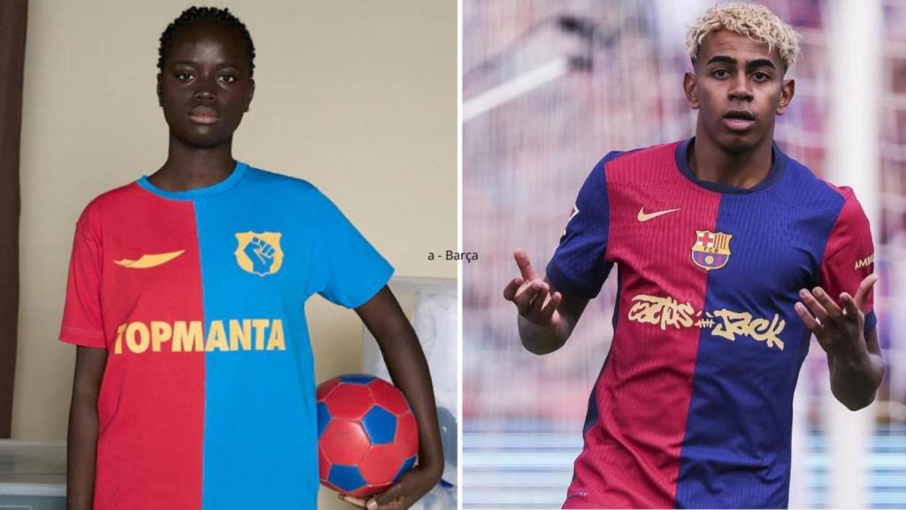 La camiseta azulgrana de Top Manta y la del Barça, con Lamine Yamal