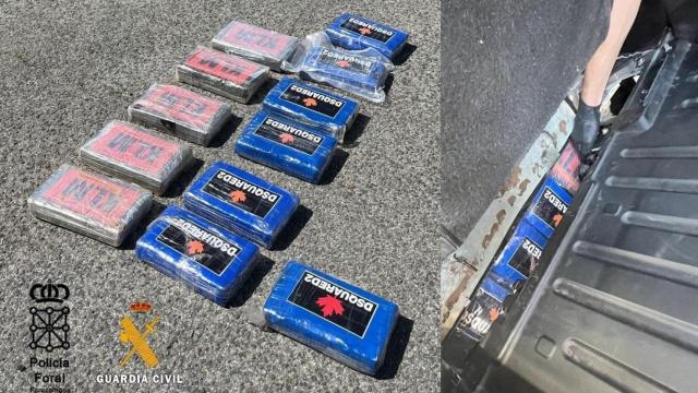 En una caleta del vehículo interceptado en Zuasti se localizaron 14 kg de cocaína escondidos.