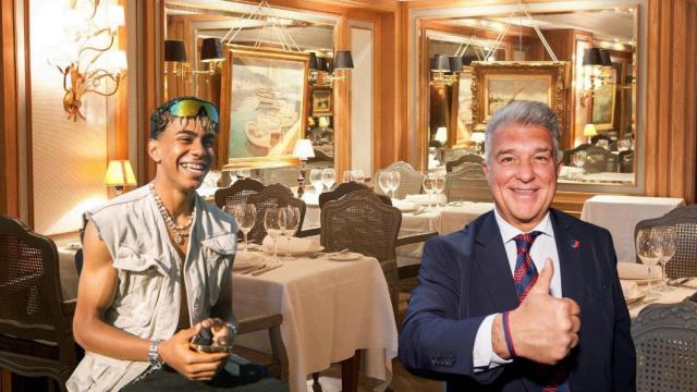 Lamine Yamal y Joan Laporta, en un montaje en el restaurante Botafumeiro