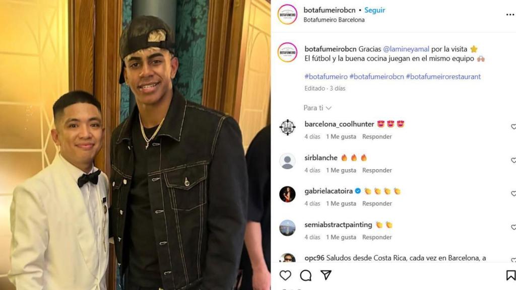 Lamine Yamal, de visita en el restaurante Botafumeiro, antes de ganar el título de Liga con el Barça