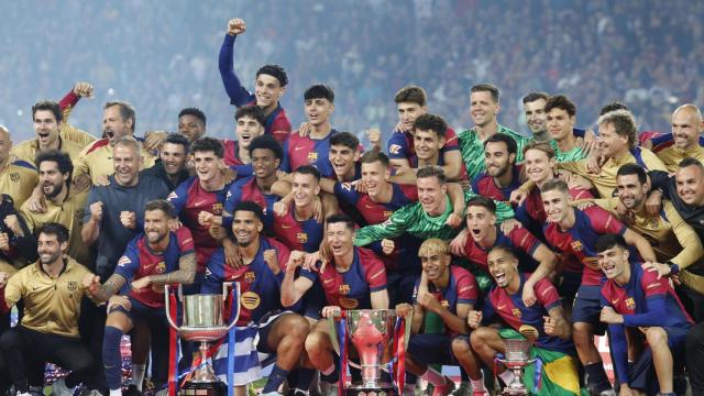 El Barça celebra la Liga en Montjuïc