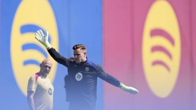 Marc-André ter Stegen en un entrenamiento del Barça con Ramon de la Fuente